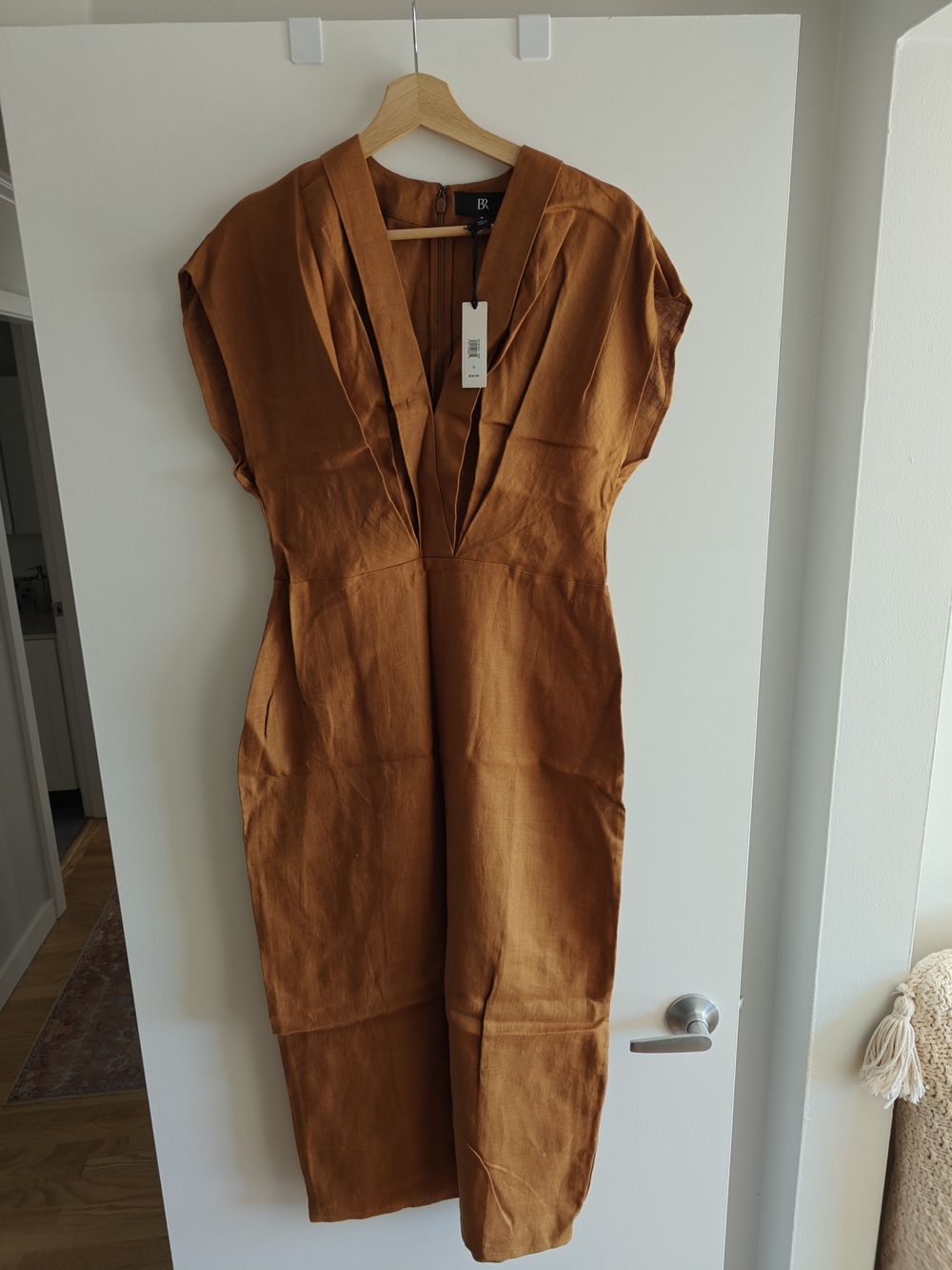 Banana Republic Rust Brown V-Neck Midi Dress Linen